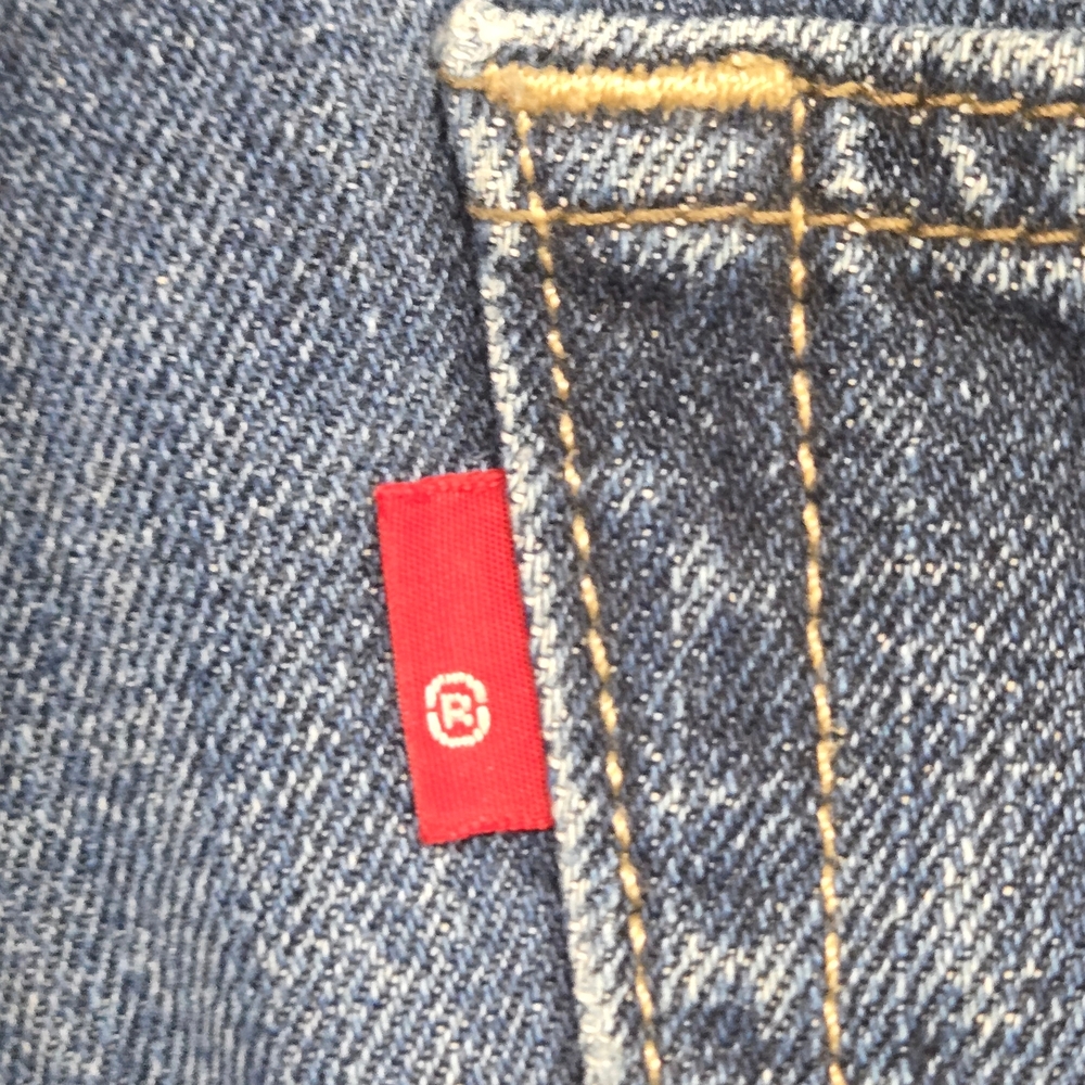 Distressed Levi's 527 Blank Red Tab Denim Blue Jeans 33 x 34